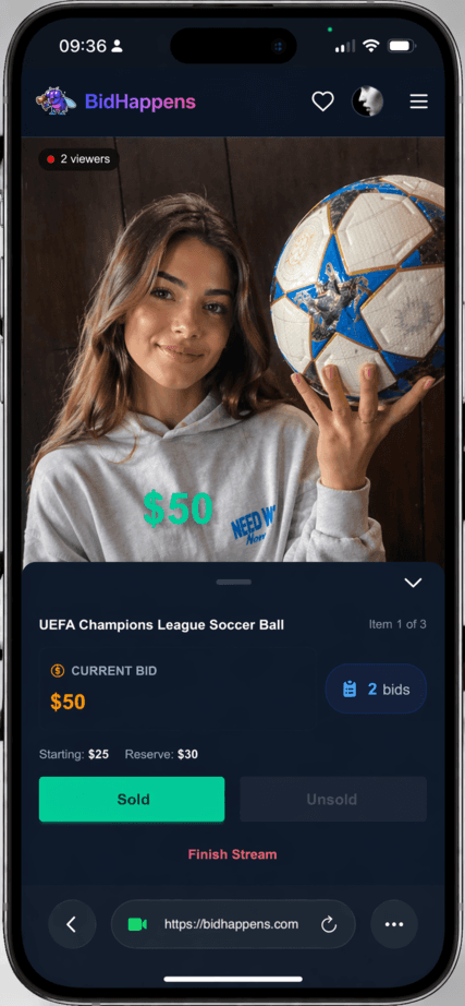 Live Auction Stream — mobile preview
